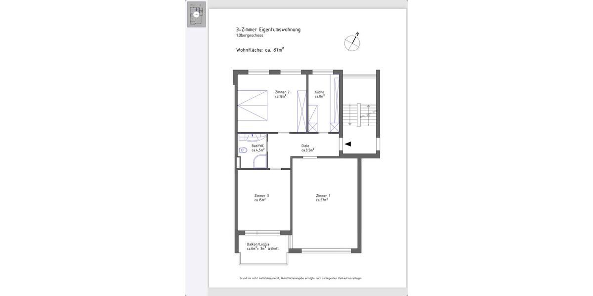 Etagenwohnung Bremerhaven Leherheide - 3 Zimmer, 87 m&sup2;, 175.000&euro; | Angebot:27029387