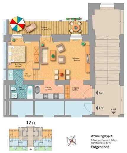 Etagenwohnung Dresden Albertstadt - 2 Zimmer, 67 m&sup2;, 640&euro; | Angebot:26309916