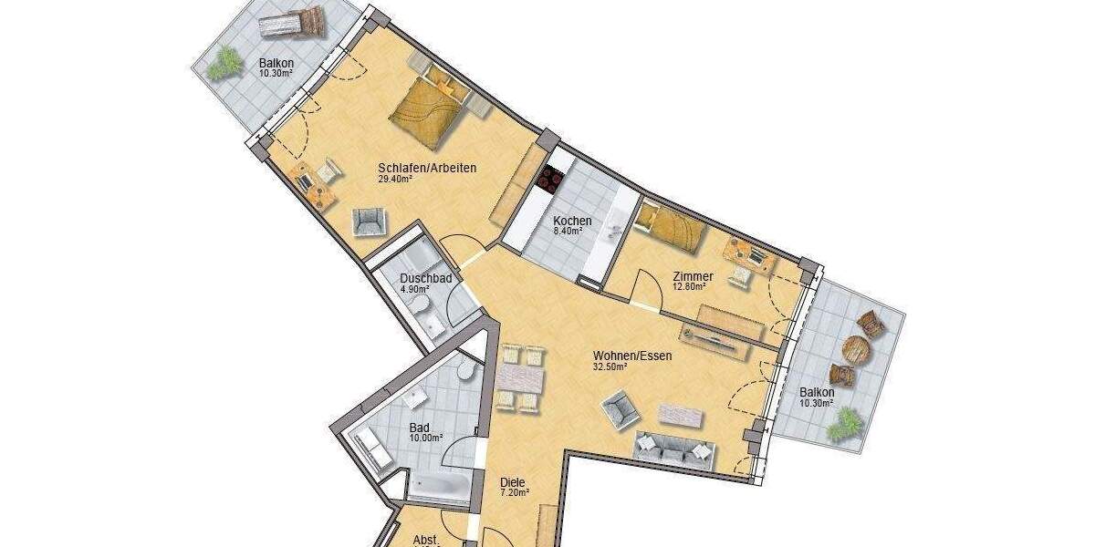 Etagenwohnung Düsseldorf Flingern Nord - 3 Zimmer, 117 m&sup2;, 1.879&euro; | Angebot:25361594