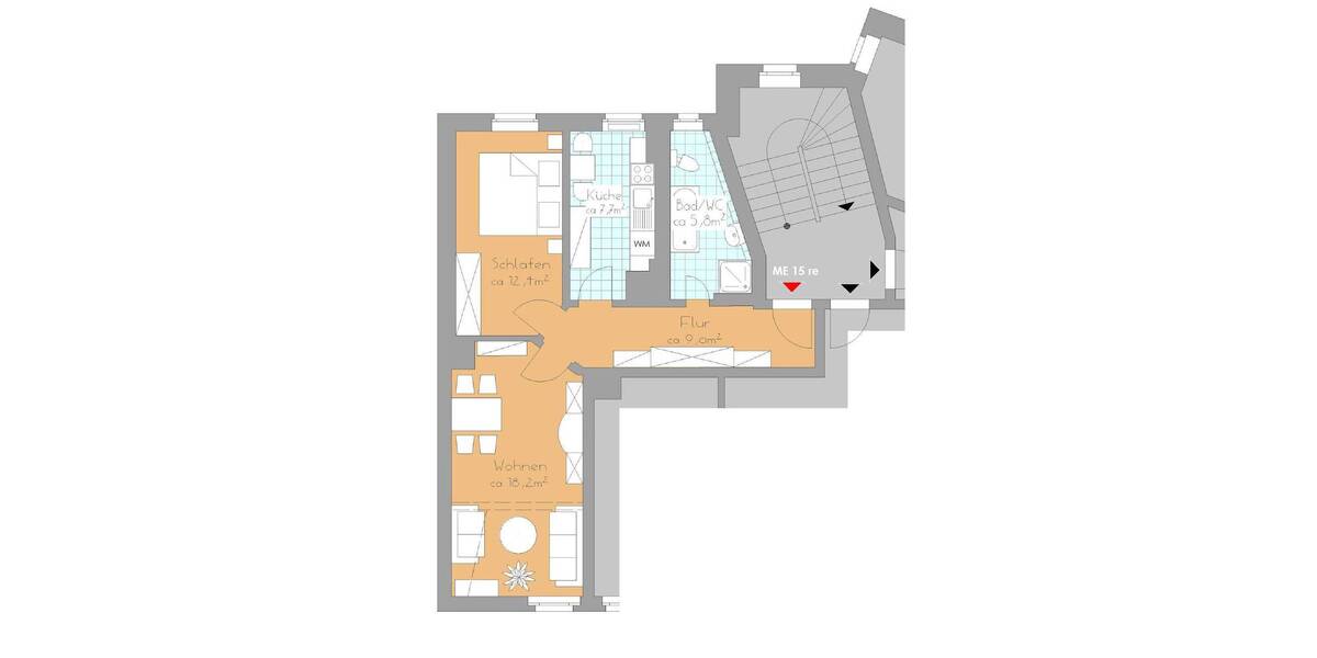 Etagenwohnung Leipzig Sellerhausen-Stünz - 2 Zimmer, 59 m&sup2;, 476&euro; | Angebot:26359672