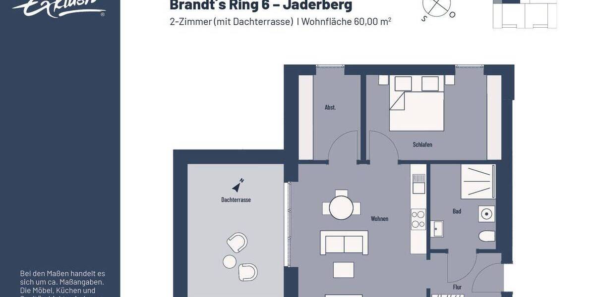 Etagenwohnung Jade Jaderberg - 2 Zimmer, 60 m&sup2;, 438&euro; | Angebot:26017071