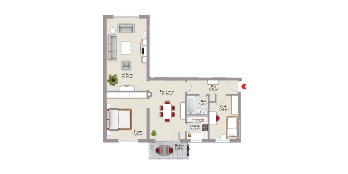 Etagenwohnung Burghausen - 3.5 Zimmer, 82 m&sup2;, 1.100&euro; | Angebot:25637997