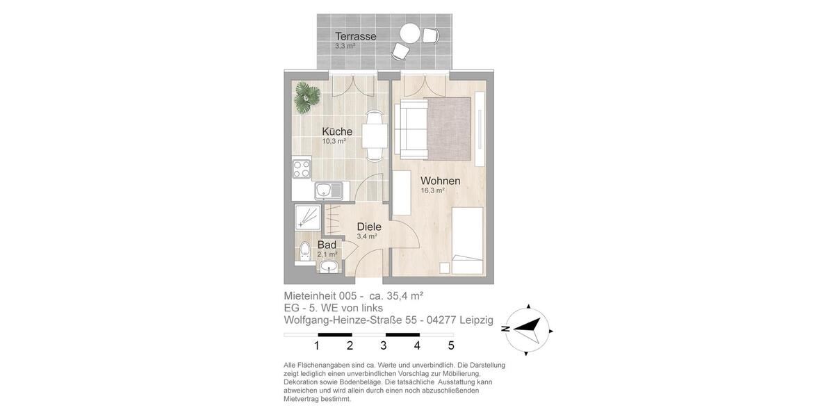 Erdgeschoßwohnung Leipzig Süd - 1 Zimmer, 36 m&sup2;, 393&euro; | Angebot:26292198