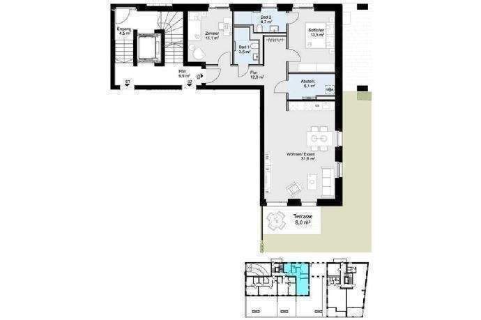 Terrassenwohnung Schleswig - 3 Zimmer, 86 m&sup2;, 445.900&euro; | Angebot:26572727