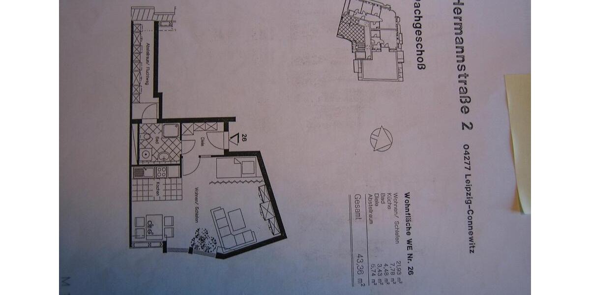 Dachgeschoßwohnung Leipzig Süd - 1.5 Zimmer, 43 m&sup2;, 125.000&euro; | Angebot:26828053