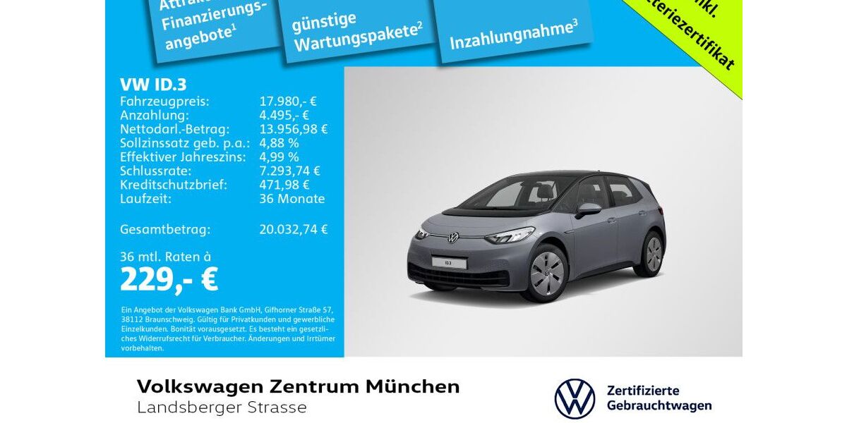 VW ID.3 37.903 km 17.980 &euro; München 80687