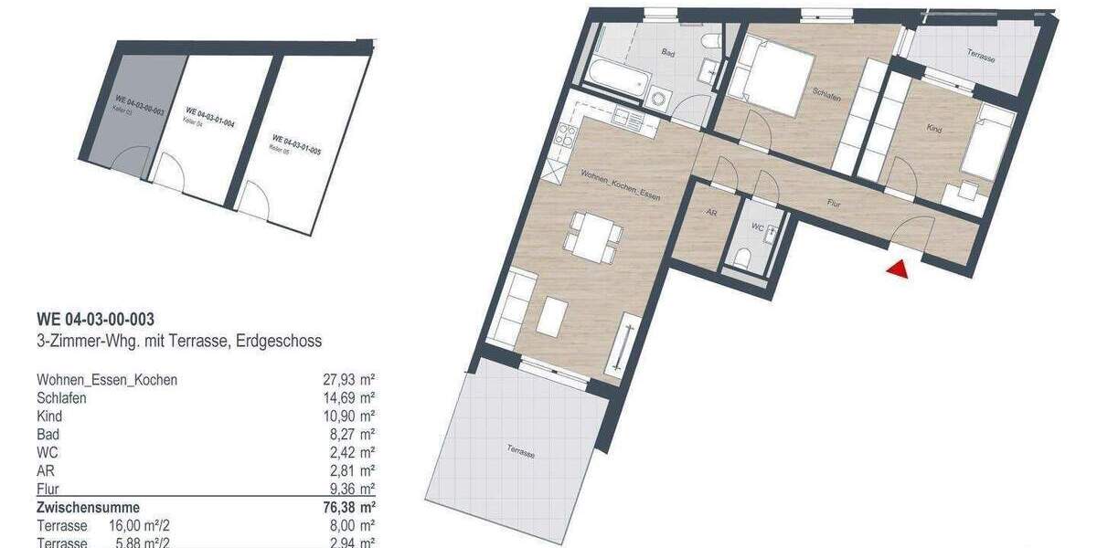 Terrassenwohnung Stein Deutenbach - 3 Zimmer, 87 m&sup2;, 1.290&euro; | Angebot:26308221