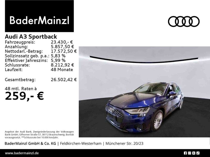 Audi A3 52.400 km 23.430 € Feldkirchen/Westerham 83620