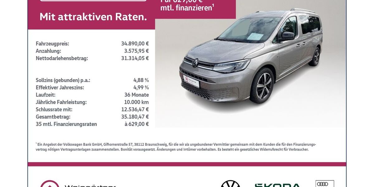 VW Caddy Maxi 62.400 km 34.890 &euro; Miesbach 83714