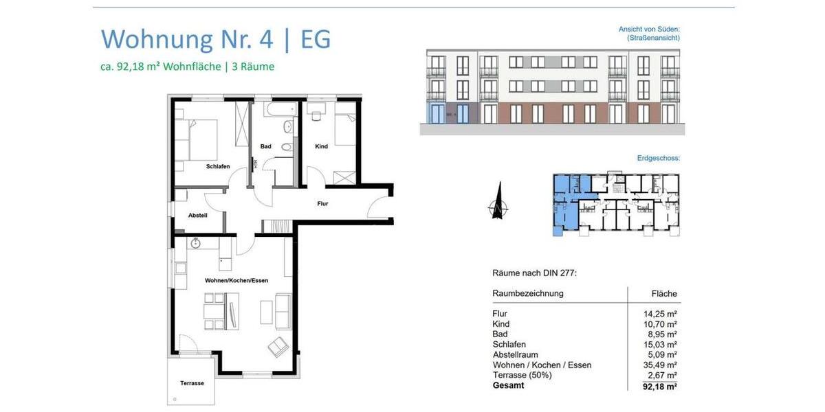 moderne 3-Raumwohnung mit Terrasse 3 zimmer