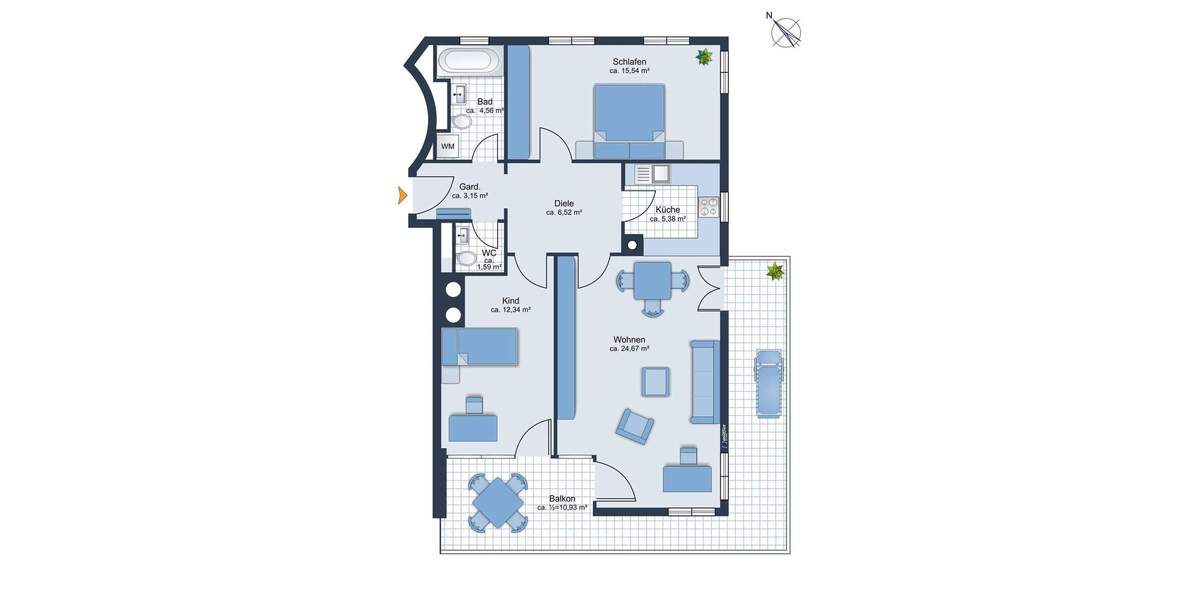 Etagenwohnung Gauting Stockdorf - 3 Zimmer, 84 m&sup2;, 450.000&euro; | Angebot:25243381