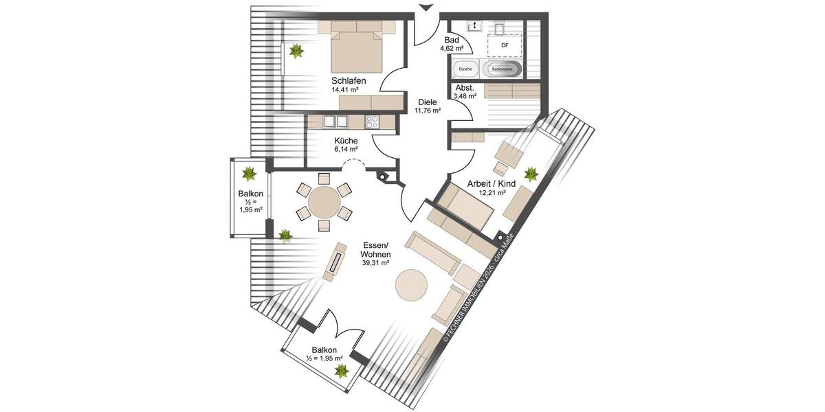 Etagenwohnung Ingolstadt Südost - 3 Zimmer, 93 m&sup2;, 329.800&euro; | Angebot:26358405