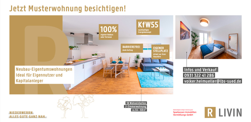Etagenwohnung Niederwerrn - 2 Zimmer, 64 m&sup2;, 289.736&euro; | Angebot:25668861