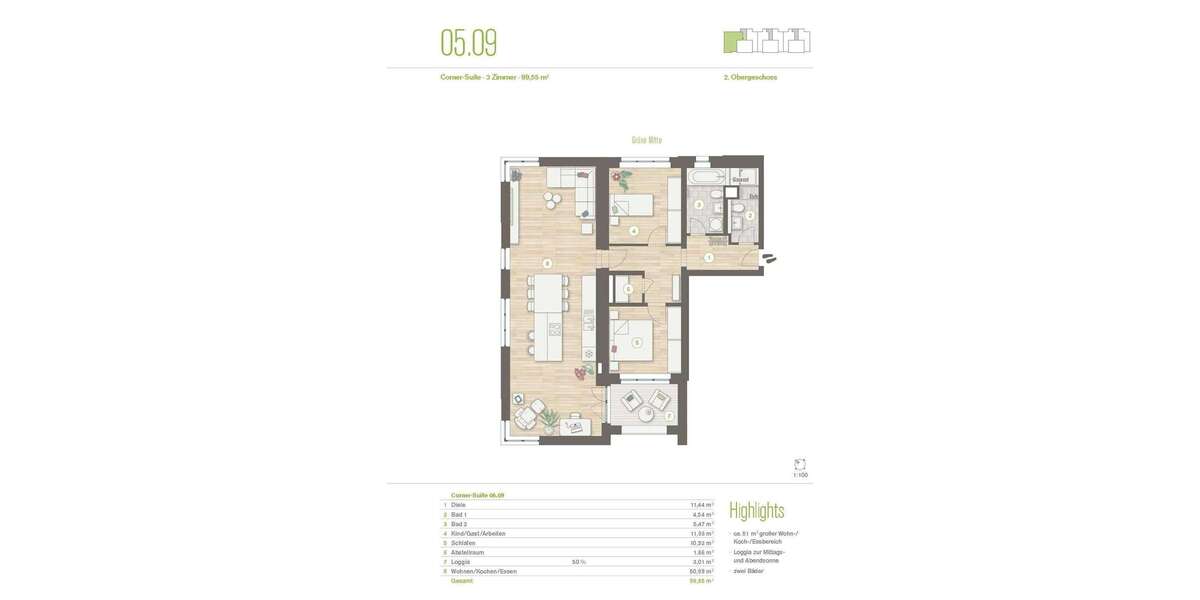 Etagenwohnung Wustermark - 3 Zimmer, 100 m&sup2;, 1.345&euro; | Angebot:25904103