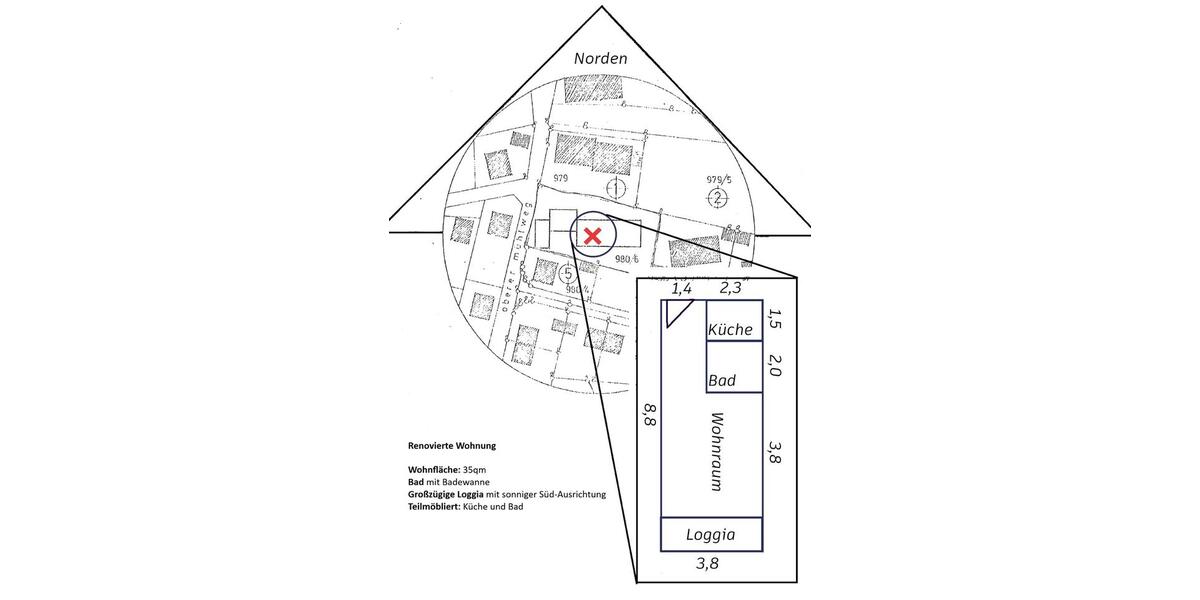 Etagenwohnung Gerbrunn - 1 Zimmer, 35 m&sup2;, 660&euro; | Angebot:26561808