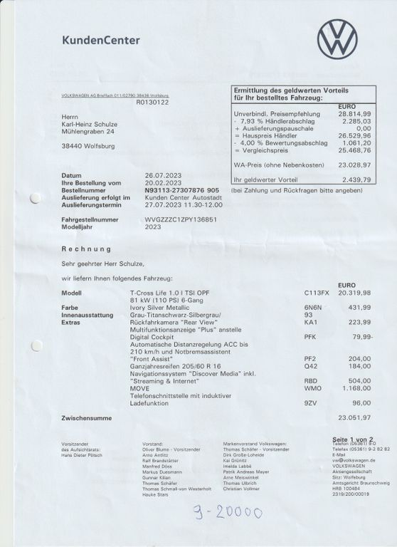VW T-Cross 2.800 km 20.200 € Wolfsburg 38440