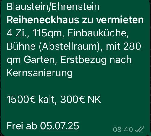 BlausteinEhrenstein Reiheneckhaus zu vermieten