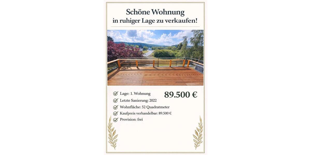 Etagenwohnung Brilon - 1 Zimmer, 52 m&sup2;, 89.500&euro; | Angebot:25396813