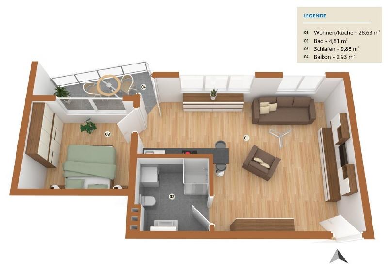 Etagenwohnung Minden Kuhlenkamp - 2 Zimmer, 46 m&sup2;, 449&euro; | Angebot:26375752