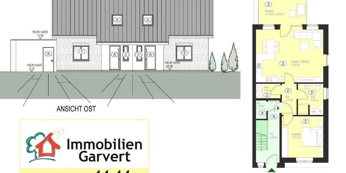 Terrassenwohnung Gescher - 2 Zimmer, 67 m&sup2;, 251.000&euro; | Angebot:25779979