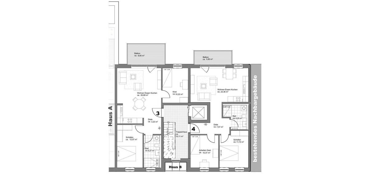 Etagenwohnung Fürth Südstadt - 2 Zimmer, 53 m&sup2;, 353.000&euro; | Angebot:26274331
