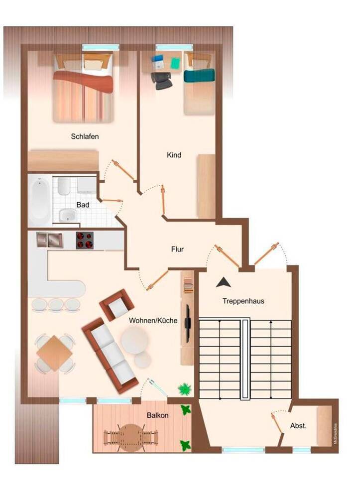 Günstige und DG 3-Zimmer mit Wanne, Abstellraum, Balkon und Laminat in guter Lage!