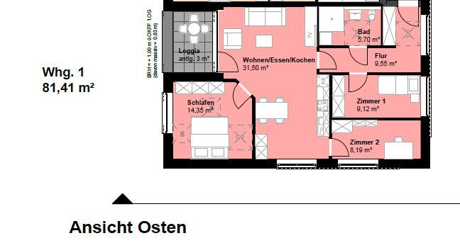 Etagenwohnung Münster Münster-Südost - 4 Zimmer, 70 m&sup2;, 784&euro; | Angebot:26492203