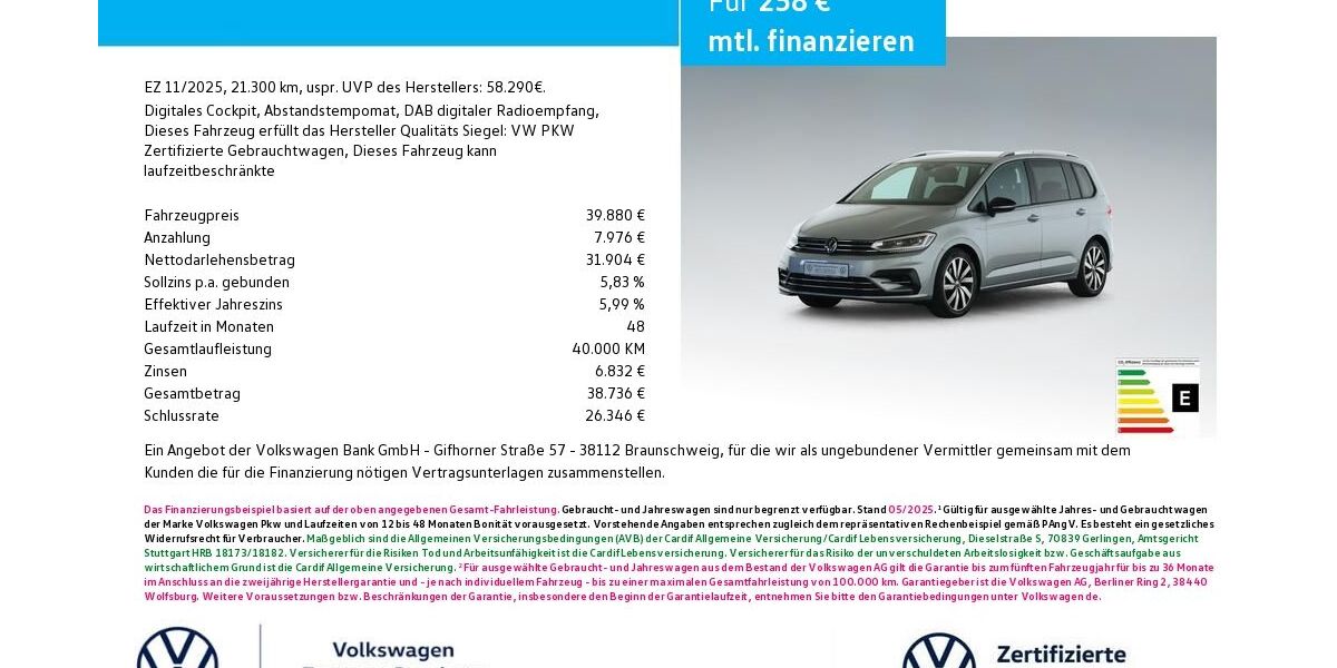 VW Touran 21.300 km 39.880 &euro; Bamberg 96052
