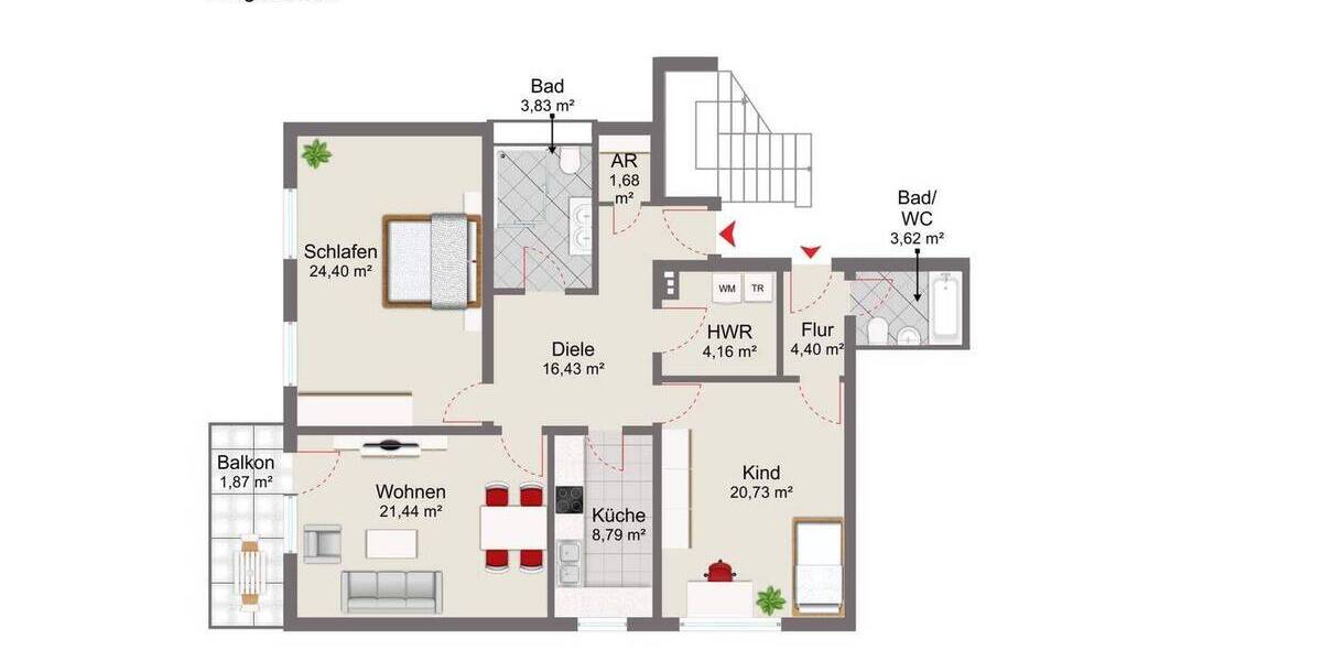 Etagenwohnung Wilhelmshaven Aldenburg - 3 Zimmer, 113 m&sup2;, 188.000&euro; | Angebot:25670840