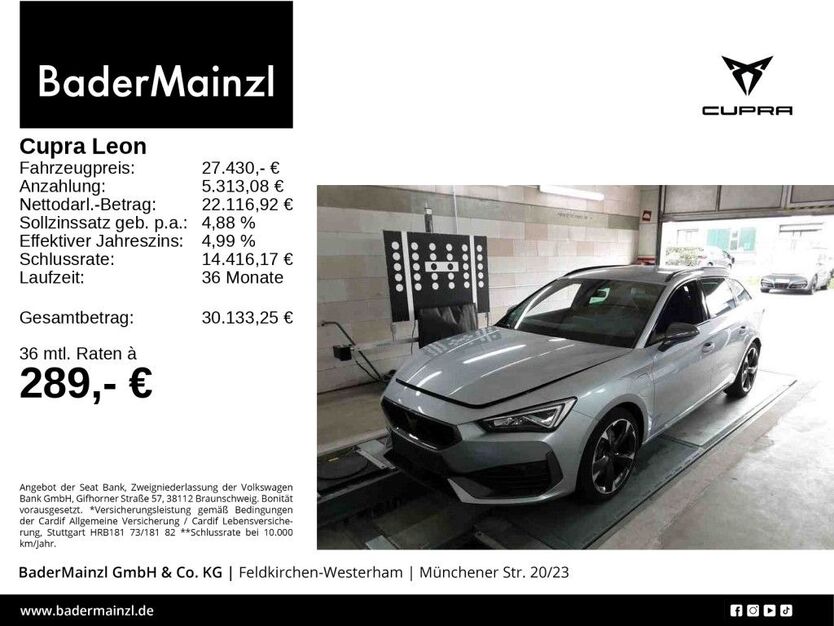 Cupra Leon 22.400 km 27.430 € Feldkirchen/Westerham 83620