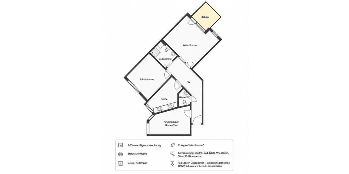 Etagenwohnung Hildesheim Oststadt/Stadtfeld - 3 Zimmer, 76 m&sup2;, 239.000&euro; | Angebot:26962145
