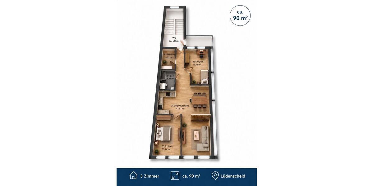 Etagenwohnung Lüdenscheid - 3 Zimmer, 90 m&sup2;, 219.000&euro; | Angebot:26877128