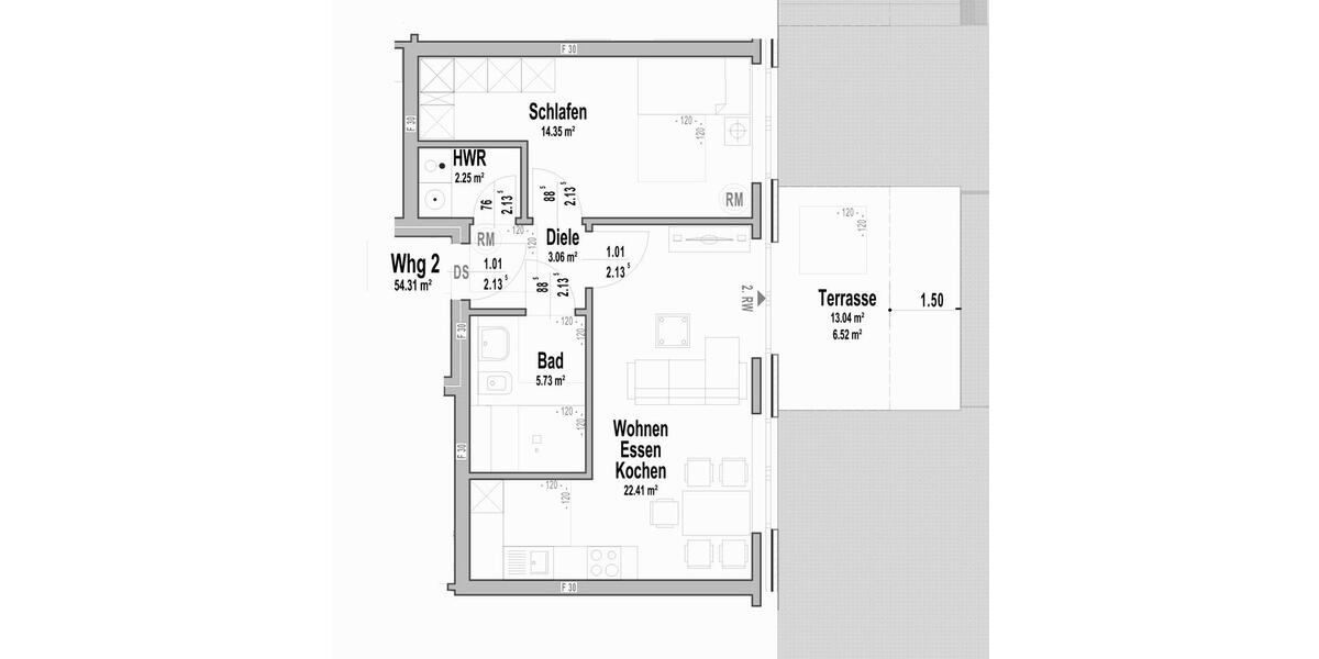 Erdgeschoßwohnung Laer - 2 Zimmer, 54 m&sup2;, 245.000&euro; | Angebot:26612210