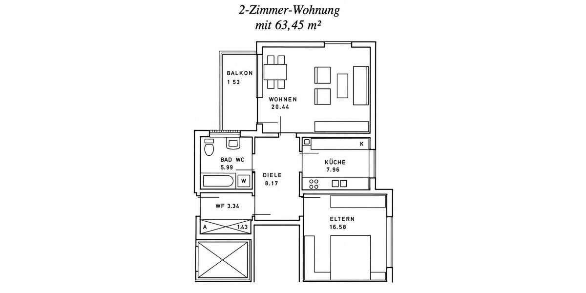 Etagenwohnung Landshut Landshut-West - 2 Zimmer, 63 m&sup2;, 250.000&euro; | Angebot:27133625
