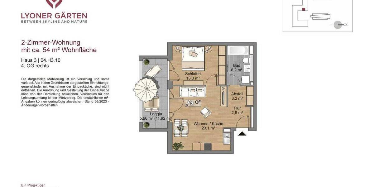 Etagenwohnung Frankfurt am Main Schwanheim - 2 Zimmer, 54 m&sup2;, 1.100&euro; | Angebot:26658302