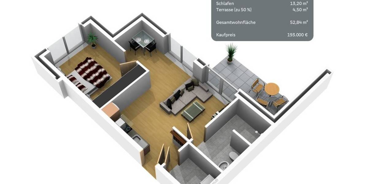 Etagenwohnung Werlte - 2 Zimmer, 52 m&sup2;, 193.000&euro; | Angebot:25674335