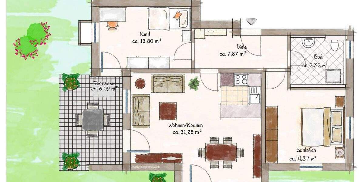 Terrassenwohnung Peißenberg - 3 Zimmer, 79 m&sup2;, 398.500&euro; | Angebot:25670250