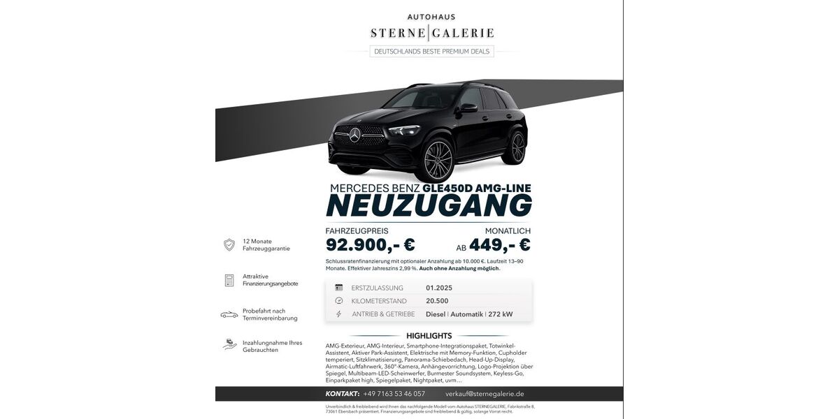 Mercedes-Benz GLE 450 20.500 km 92.900 &euro; Ebersbach an der Fils 73061