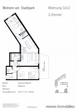 Erdgeschoßwohnung Burghausen - 3 Zimmer, 100 m&sup2;, 1.300&euro; | Angebot:26265579
