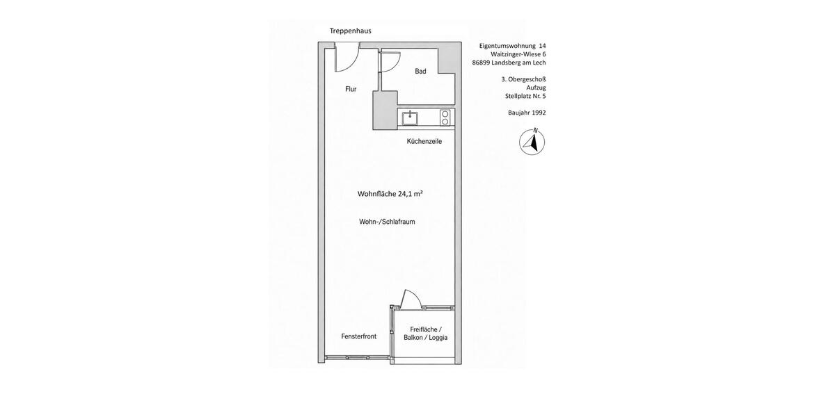Etagenwohnung Landsberg am Lech Ellighofen - 1 Zimmer, 24 m&sup2;, 126.500&euro; | Angebot:27097605