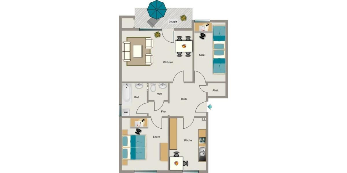 Erdgeschoßwohnung Mülheim an der Ruhr Rechtsruhr-Nord - 3.5 Zimmer, 79 m&sup2;, 740&euro; | Angebot:26656391