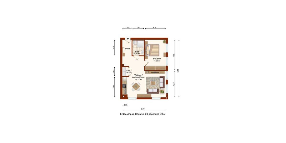 Etagenwohnung Bergheim Niederaußem - 2 Zimmer, 62 m&sup2;, 374&euro; | Angebot:26920045