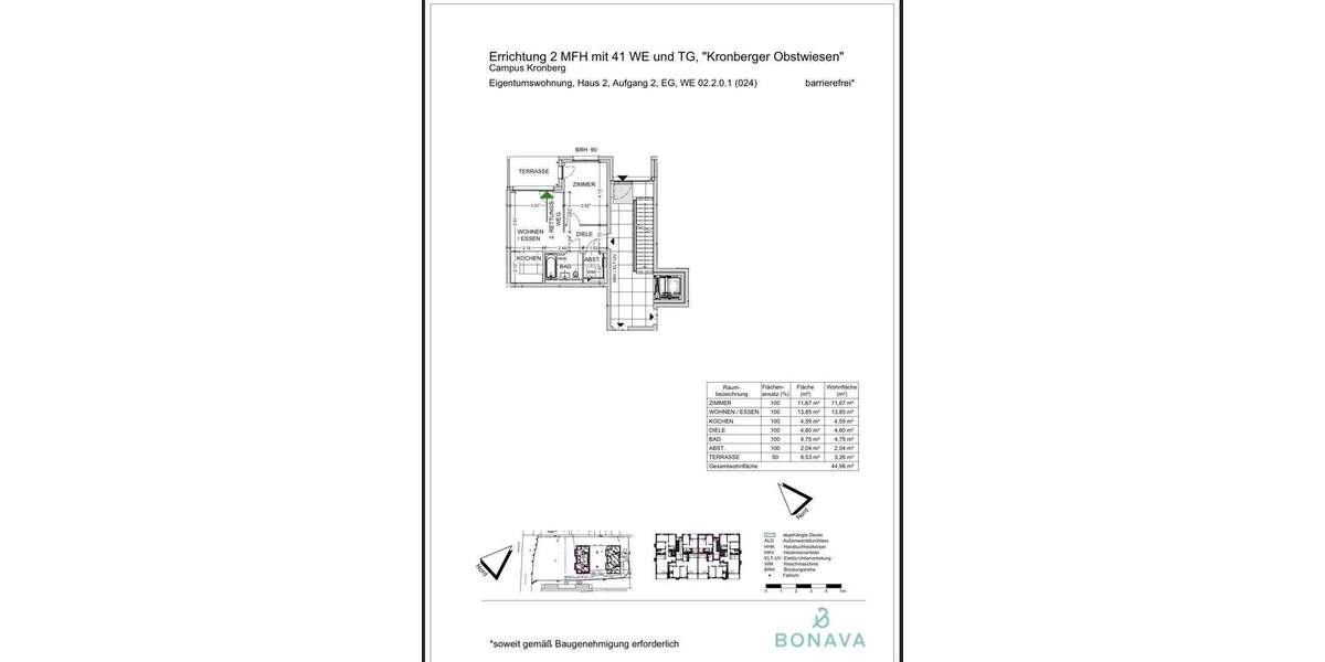 Terrassenwohnung Kronberg - 2 Zimmer, 45 m&sup2;, 349.900&euro; | Angebot:25278879