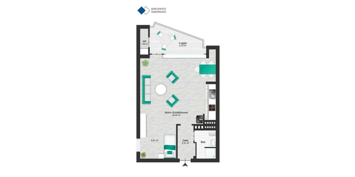 Etagenwohnung Düsseldorf Oberbilk Oberbilk - 1 Zimmer, 46 m&sup2;, 156.000&euro; | Angebot:27130393