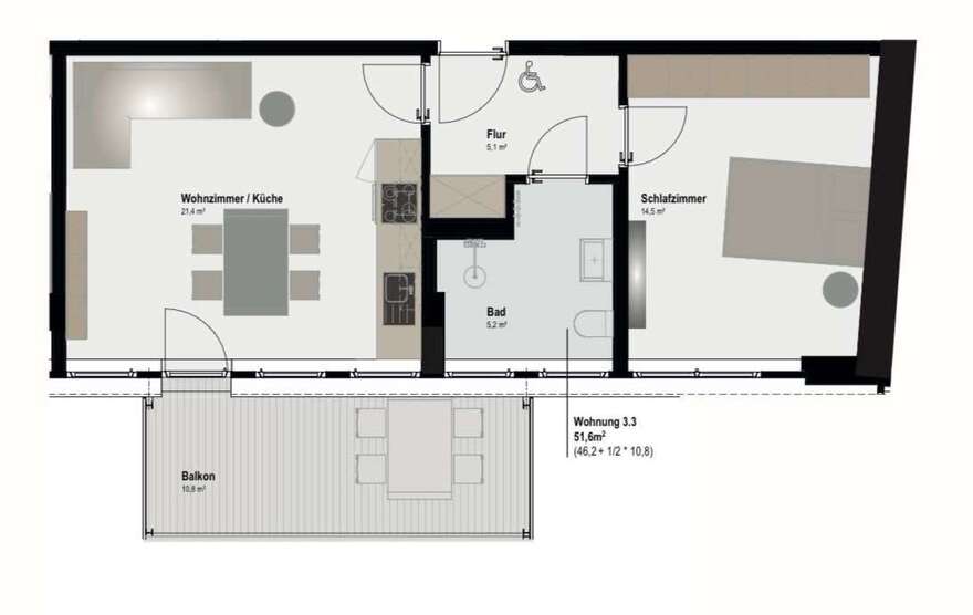 Wohnung zum Mieten in Aachen 748,20 € 51.6 m² 2 zimmer
