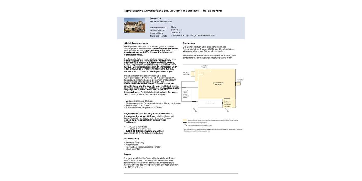 Gewerbeobjekt Bernkastel-Kues Kues - 2.000&euro; | Angebot:25099341