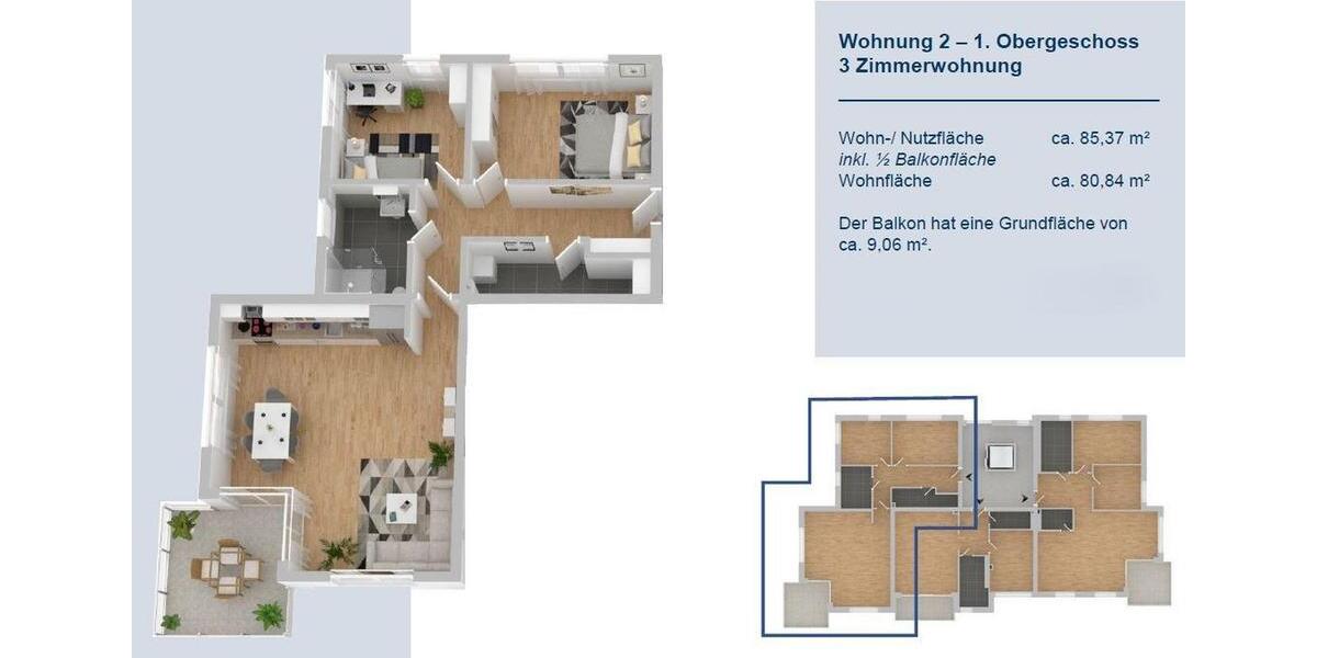 Etagenwohnung Heikendorf - 3 Zimmer, 85 m&sup2;, 1.300&euro; | Angebot:26417110