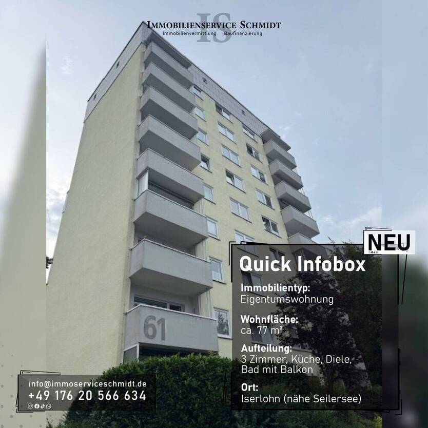 Vermietete und gepflegte Eigentumswohnung in guter Lage der Stadt Iserlohn (Nähe Seilersee)