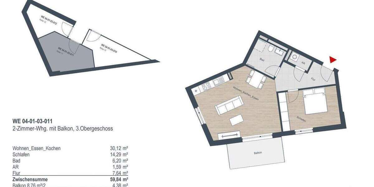 Etagenwohnung Stein Deutenbach - 2 Zimmer, 64 m&sup2;, 950&euro; | Angebot:26290827