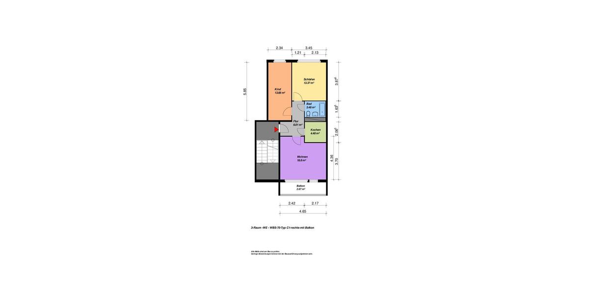 Etagenwohnung Neubrandenburg Datzeberg - 3 Zimmer, 63 m&sup2;, 305&euro; | Angebot:26665776